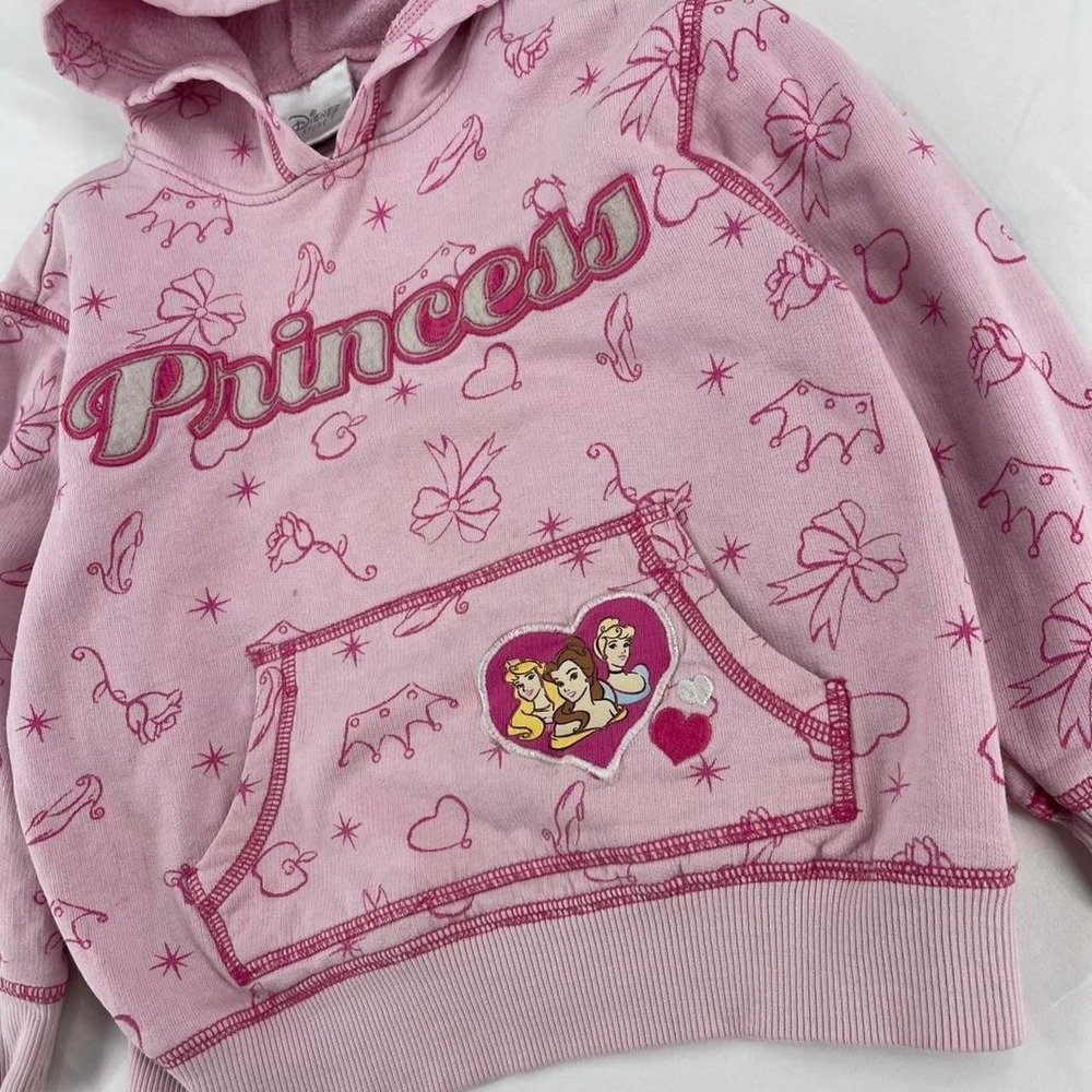 Y2K Disney Princess Toddler Hoodie Rare 2T 3T Cozy Pink Belle Cinderella Bows - Picture 5 of 7